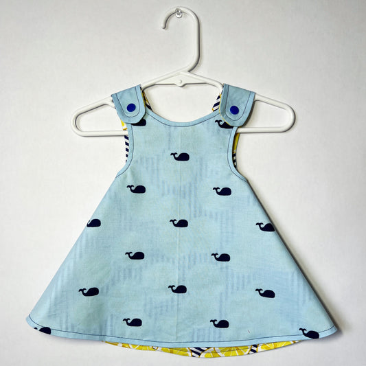 Reversible cotton dress "Whales and Lemons"
