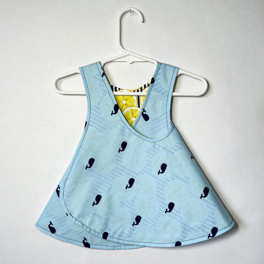 Reversible cotton dress "Whales and Lemons"