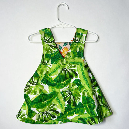 Reversible cotton dress “Oranges and Tropical leaves”