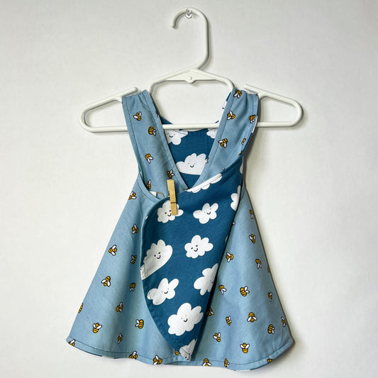 Reversible cotton dress “Clouds and Bees”