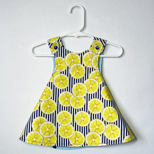 Reversible cotton dress "Lemons and whales"