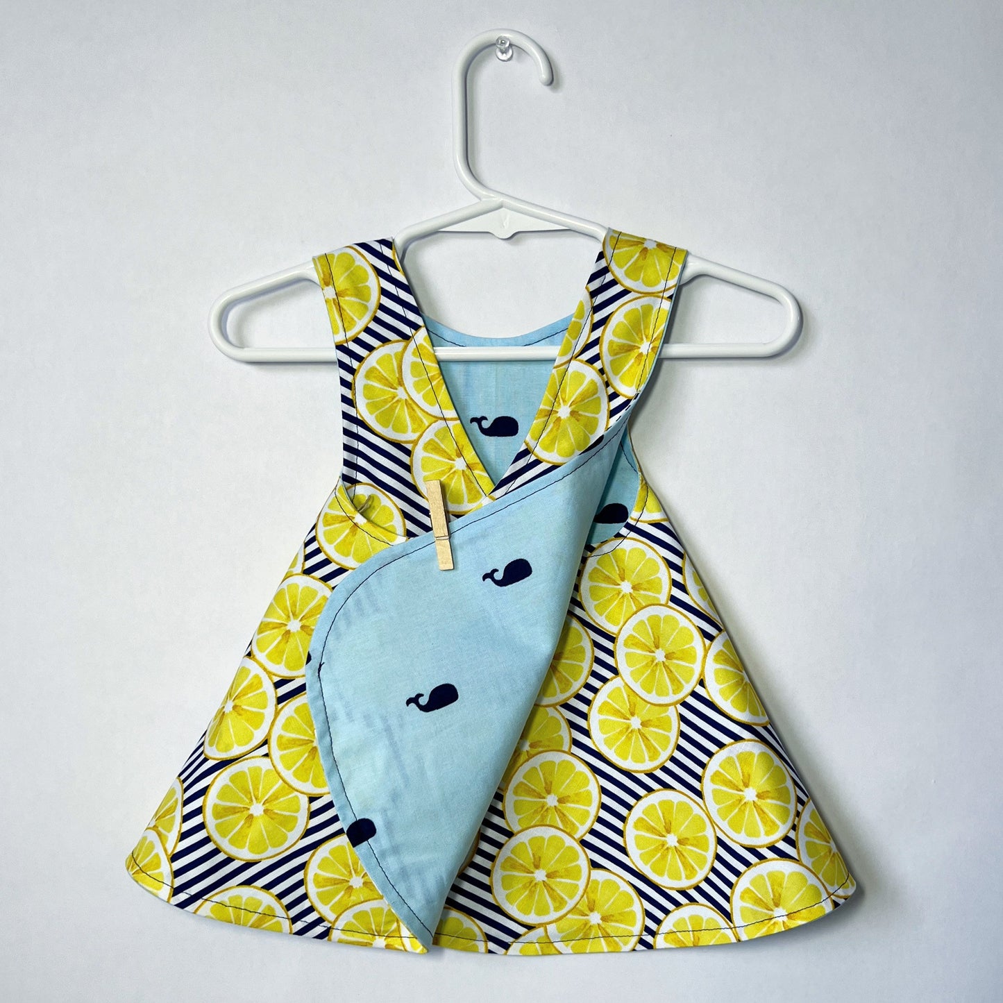 Reversible cotton dress "Whales and Lemons"