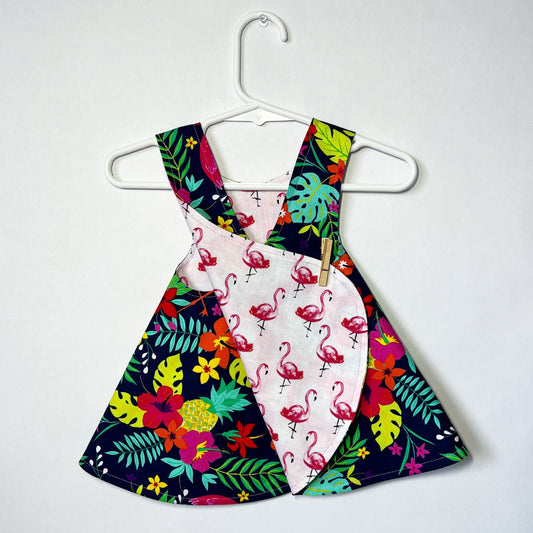 Reversible cotton dress "Flamingos"