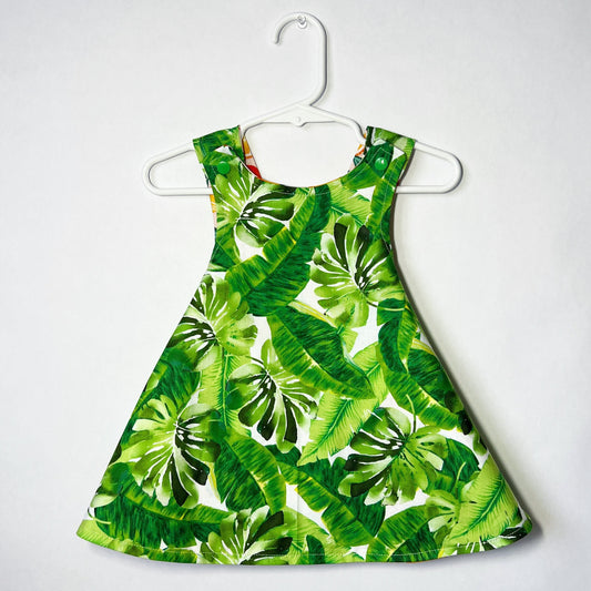 Reversible cotton dress “Oranges and Tropical leaves”