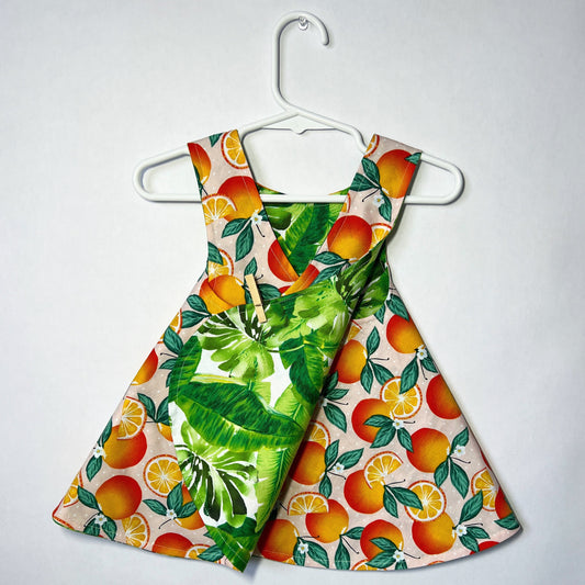 Reversible cotton dress “Oranges and Tropical leaves”
