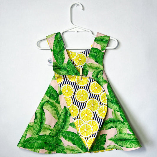 Reversible cotton dress “Tropical leaves and Lemons”
