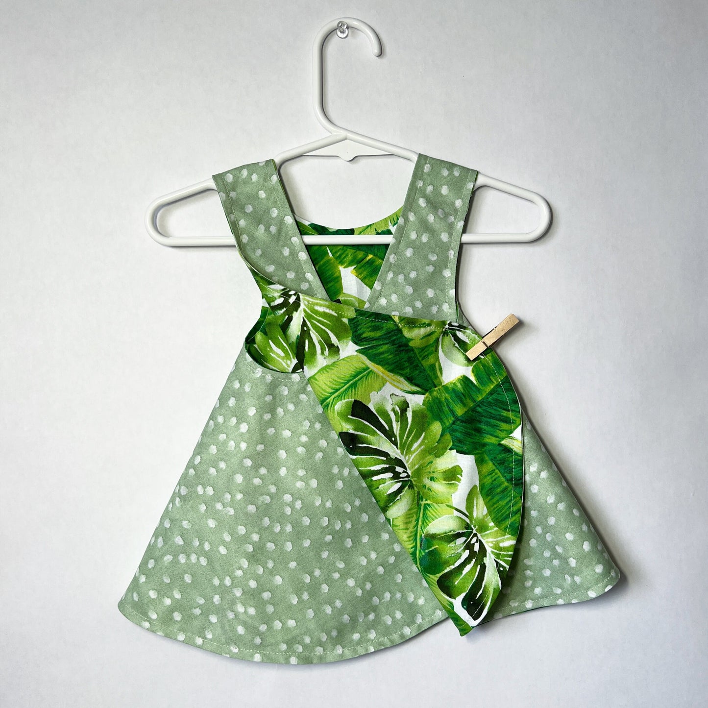 Reversible cotton dress “Polka dots and Tropical leaves”