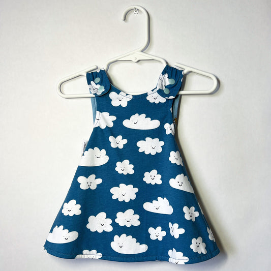 Reversible cotton dress “Clouds and Bees”