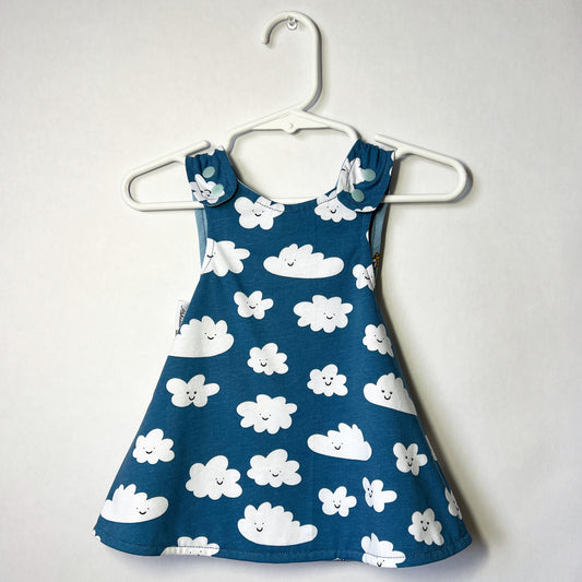 Reversible cotton dress “Clouds and Bees”