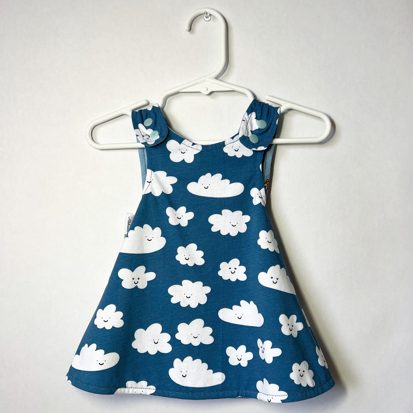 Reversible cotton dress “Clouds and Bees”