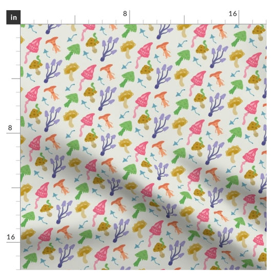 Fabric “Spooky mushrooms” (ivory background)