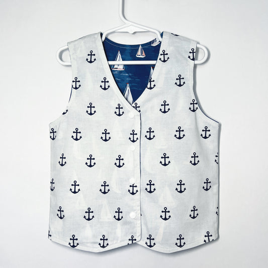 Kids reversible vest “Boats and Anchors”