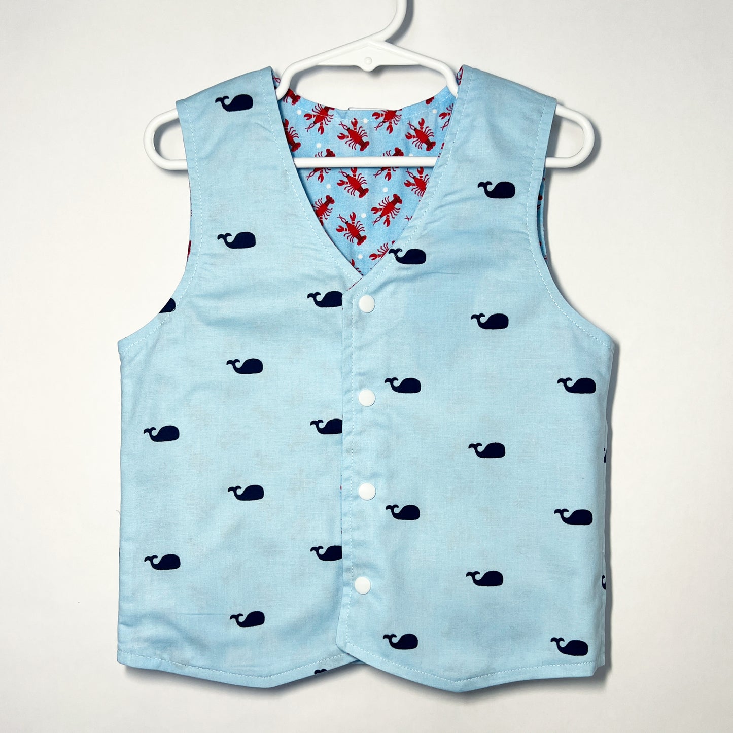 Kids reversible vest “Whales and Lobsters”