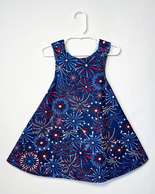 Patriotic reversible cotton dress “Fireworks”