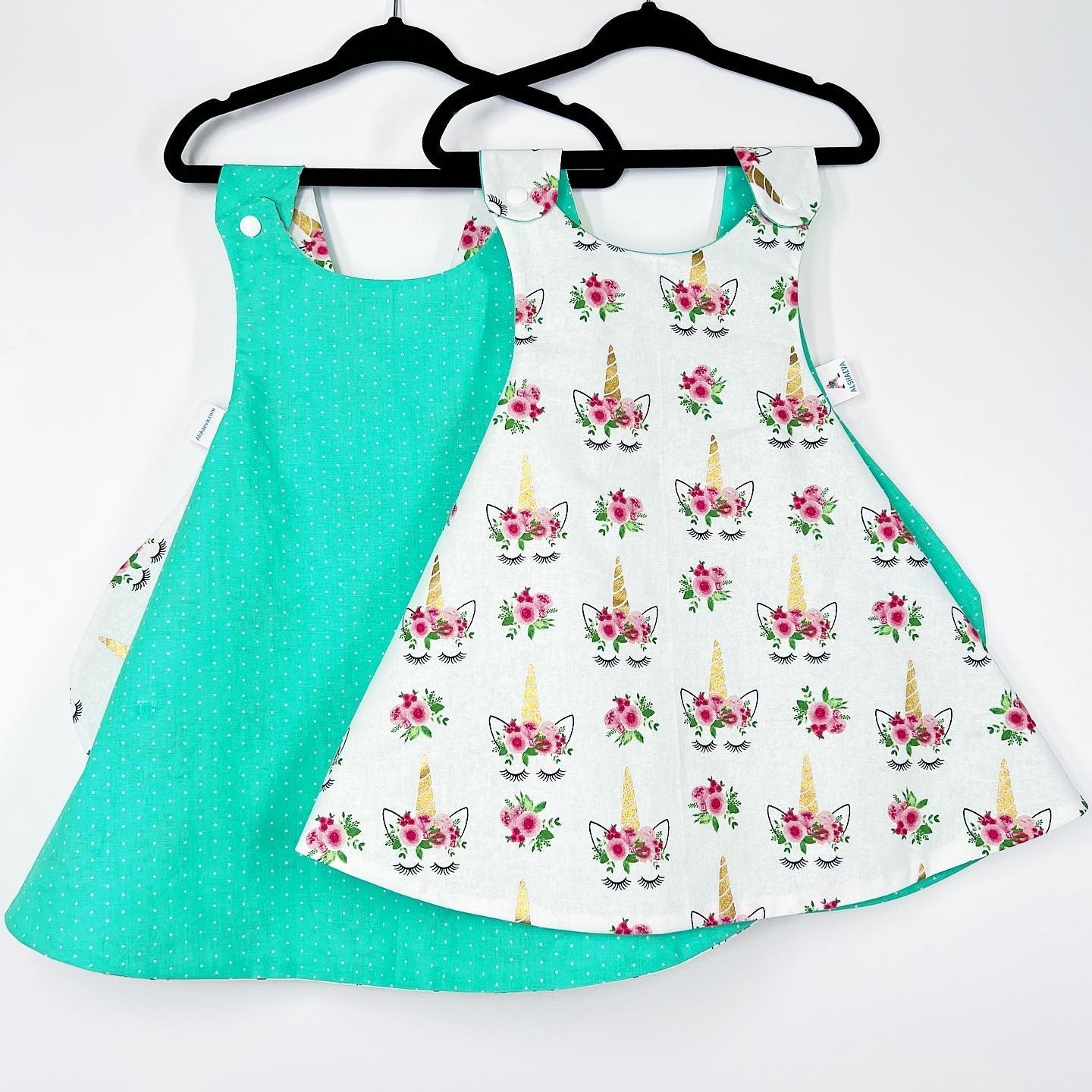 Reversible cotton dress “Pink polka dots”