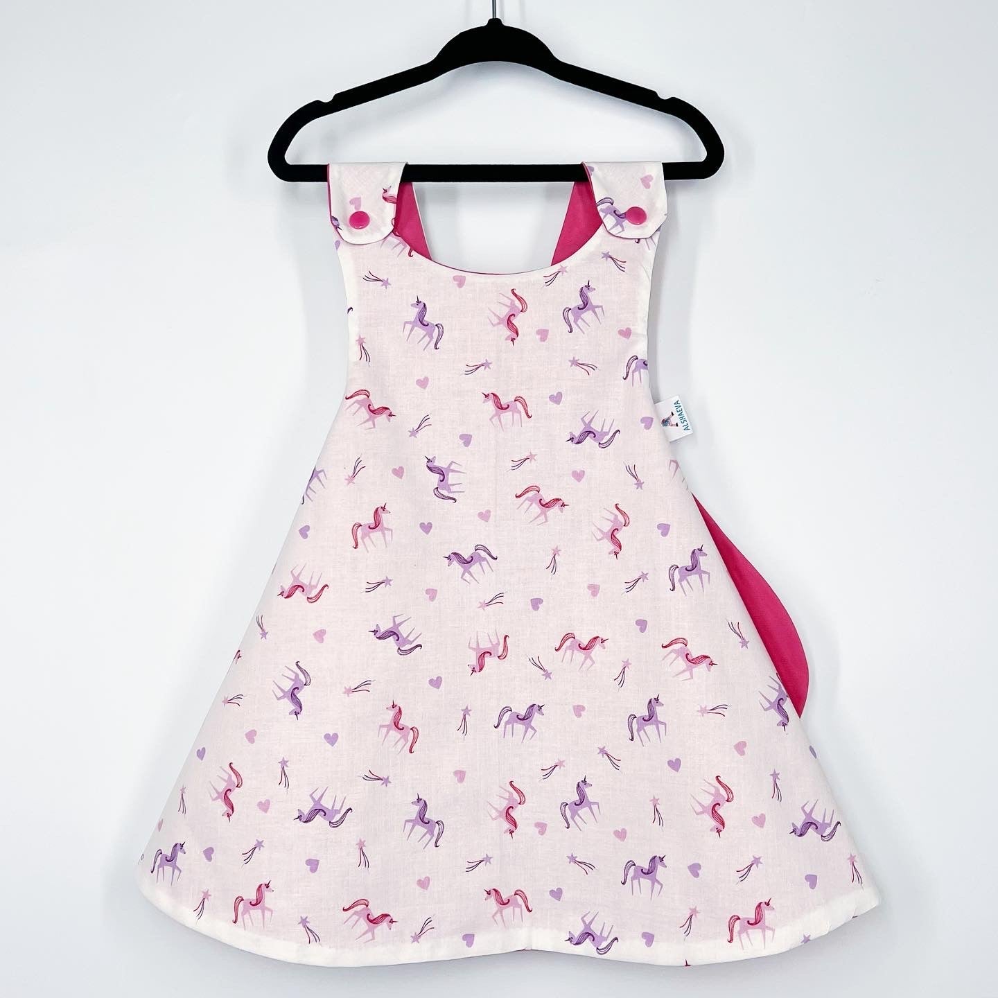 Reversible cotton dress “Unicorns with hearts”