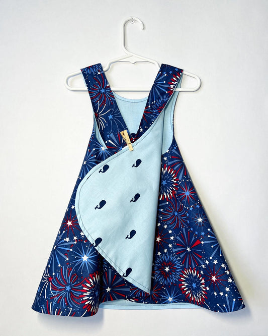 Patriotic reversible cotton dress “Fireworks”