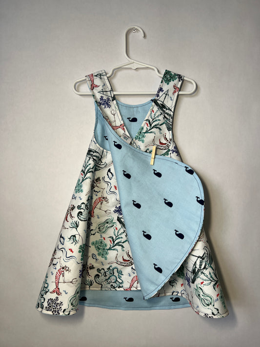 Reversible cotton dress "Underwater and Wheals”