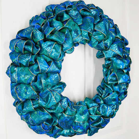 Teal ribbon wreath “Peacock”