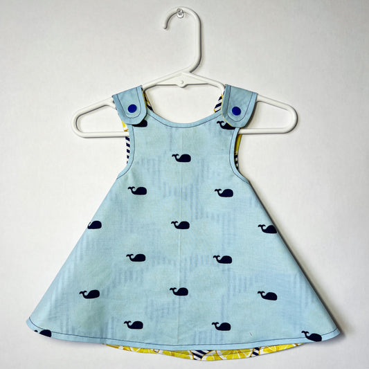 Reversible cotton dress "Whales and Lemons"