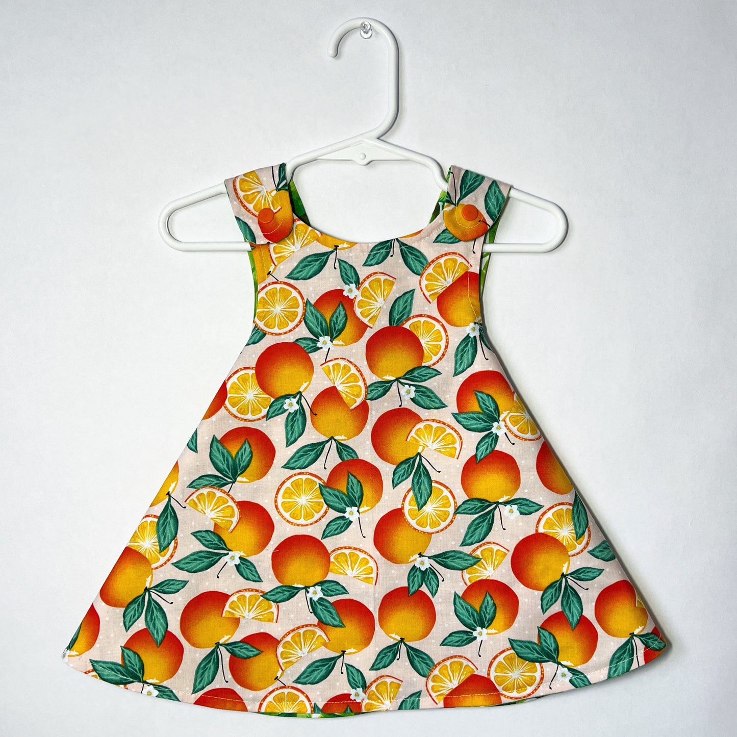 Reversible cotton dress “Oranges and Tropical leaves”