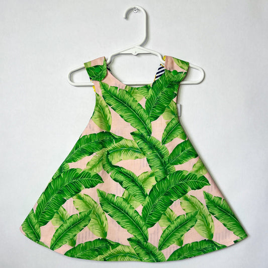 Reversible cotton dress “Tropical leaves and Lemons”