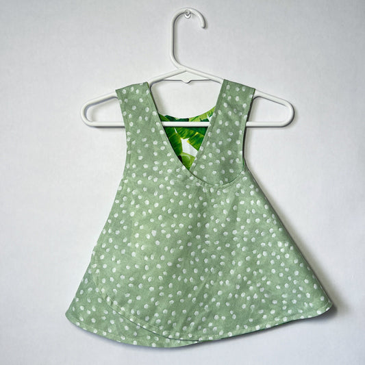 Reversible cotton dress “Polka dots and Tropical leaves”