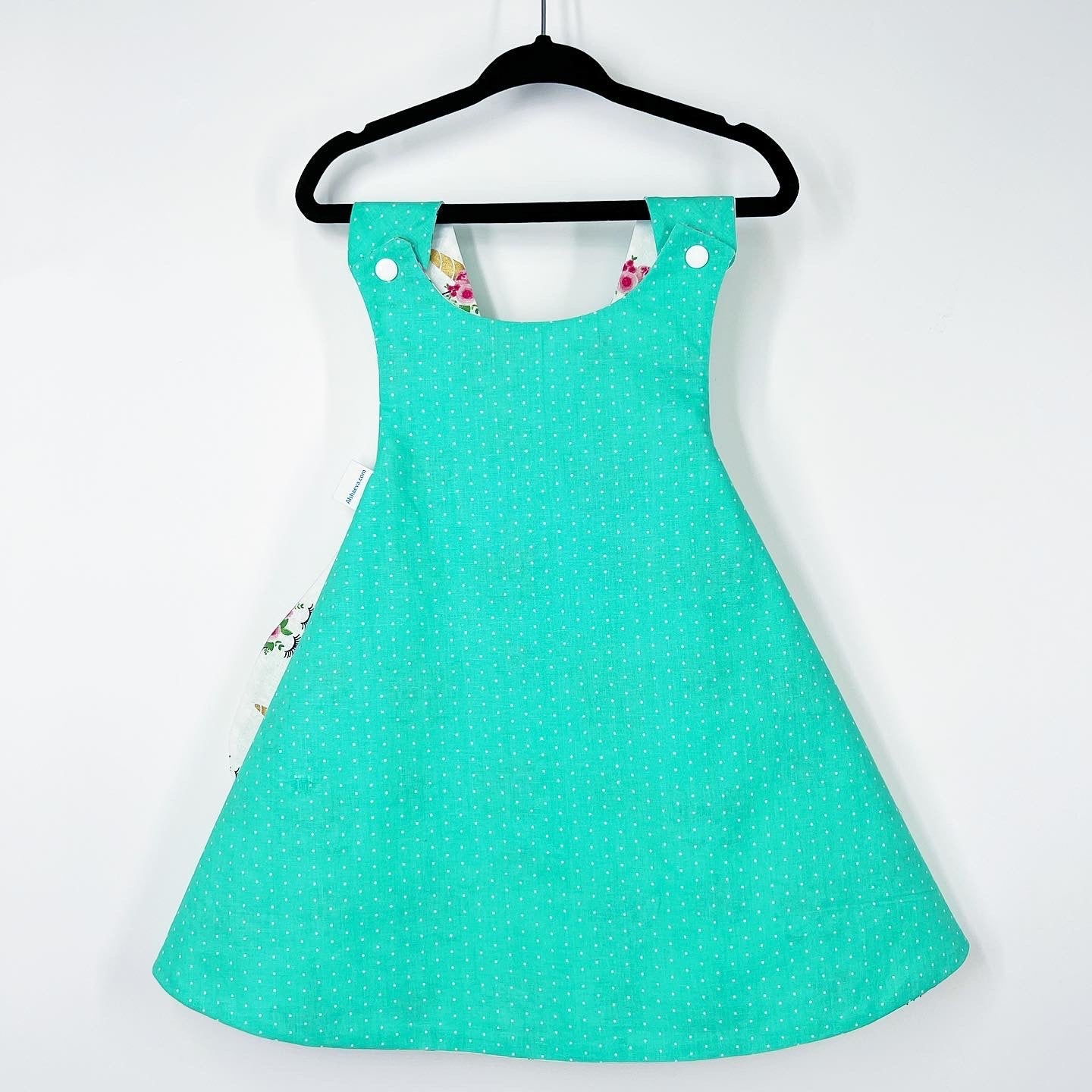 Reversible cotton dress “Teal polka dots”