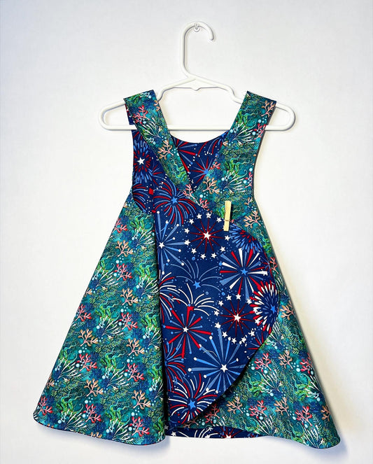 Reversible cotton dress “Underwater and Fireworks”