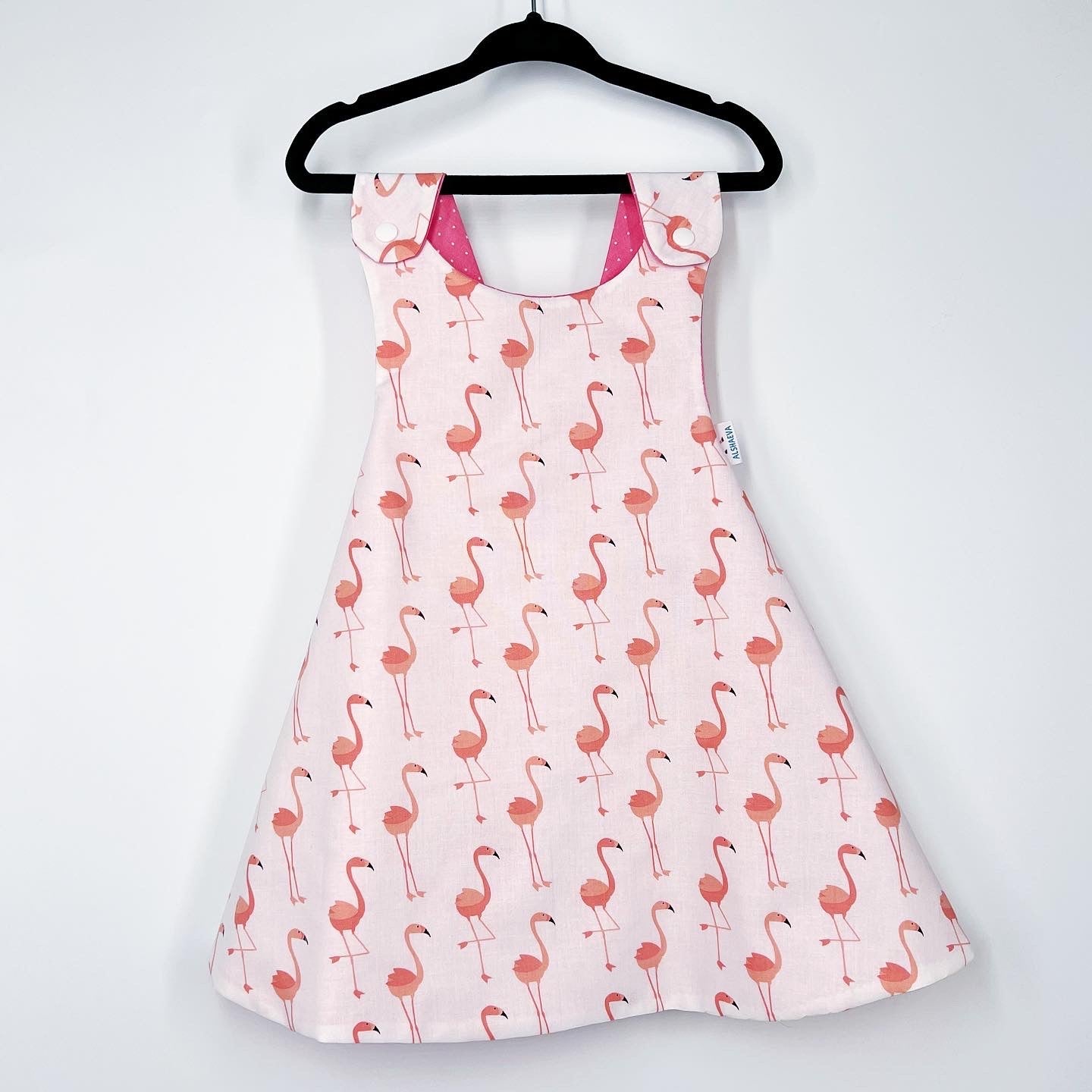 Reversible cotton dress “Pink flamingos”