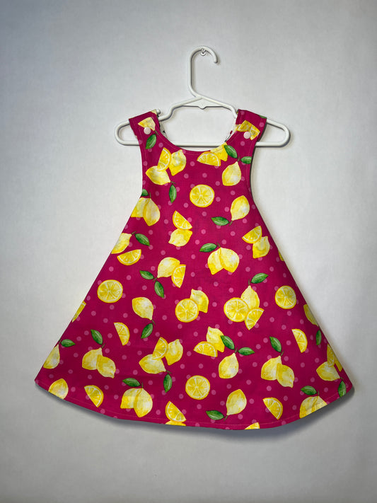 Reversible cotton dress "Hot Pink Lemons”